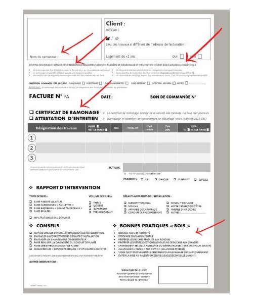 Carnet de Ramonage et facturation suivant décret 2023-0641