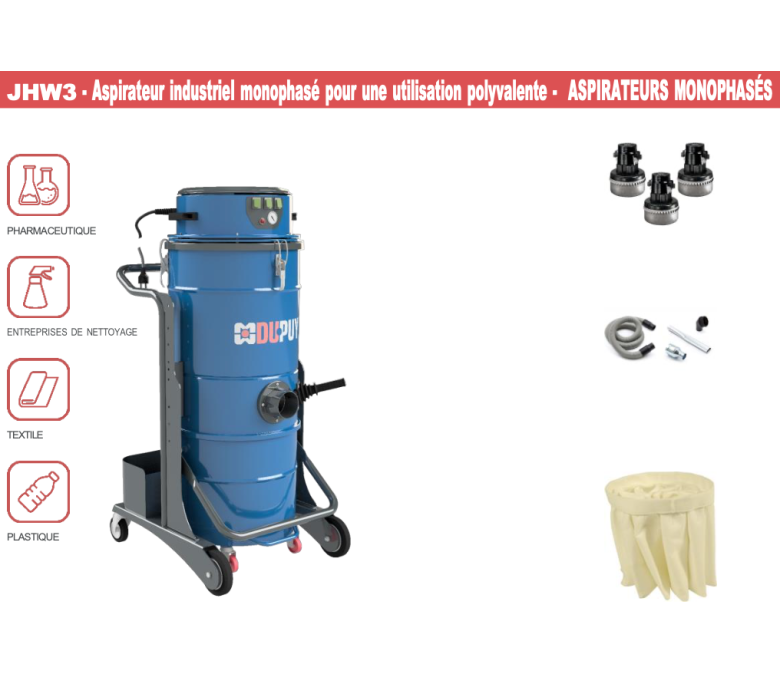 JHW3 - Aspirateur industriel monophasé pour une utilisation polyvalente - ASPIRATEURS MONOPHASÉS UNITÉ ASPIRANTE
