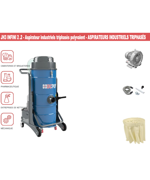 JH3 INFINI 2.2 - Aspirateur industriels triphasés polyvalent - ASPIRATEURS INDUSTRIELS TRIPHASÉS