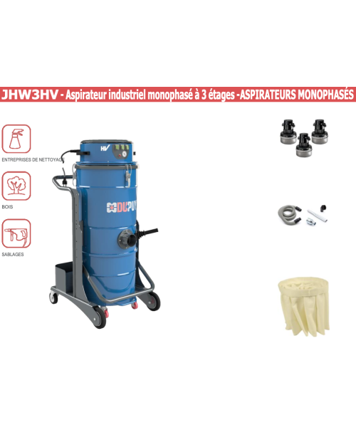 JHW3HV - Aspirateur industriel monophasé à 3 étages - ASPIRATEURS MONOPHASÉS