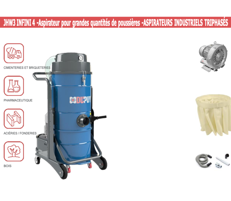JHW3 INFINI 4 - Aspirateur pour grandes quantités de poussières - ASPIRATEURS INDUSTRIELS TRIPHASÉS