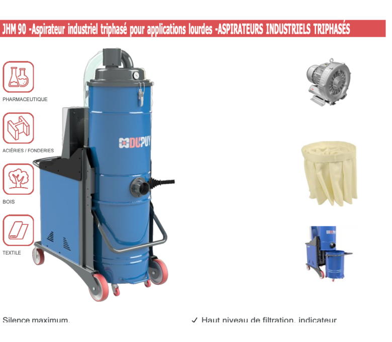 JHM90 - Aspirateur industriel triphasé pour applications lourdes - ASPIRATEURS INDUSTRIELS TRIPHASÉS