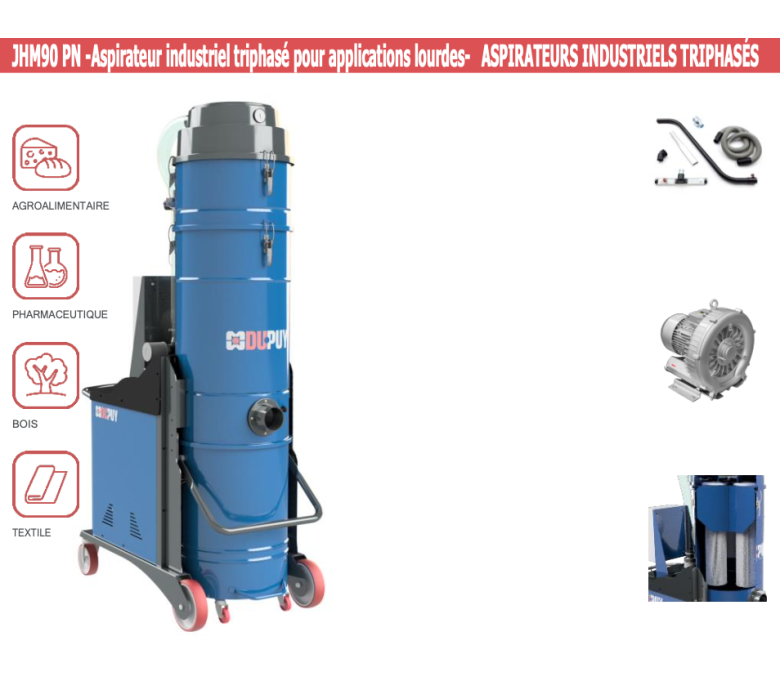 JHM90PN - Aspirateur industriel triphasé pour applications lourdes - ASPIRATEURS INDUSTRIELS TRIPHASÉS
