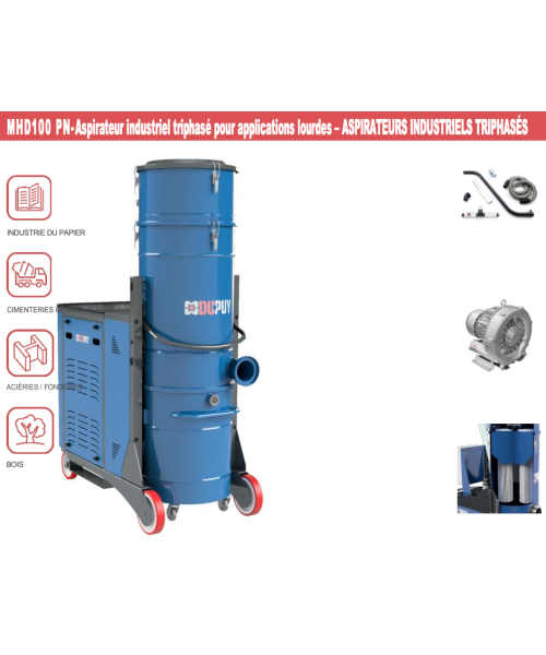 JHMHD100PN - Aspirateur industriel triphasé pour applicationslourdes–ASPIRATEURSINDUSTRIELSTRIPHASÉS UNITÉ ASPIRANTE
